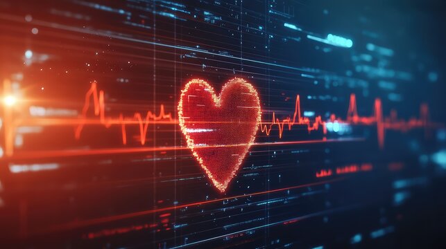 telemetry zooming into a heart monitor in a medical hud style