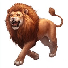 Majestic Lion Roaring with Intensity in Vibrant Illustration
