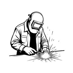 Intricate Line Drawing Depicting a Welder Engaged in Intense Metal Fabrication Operations and