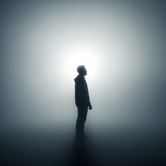 Obraz premium Man Contemplating in Foggy Light.