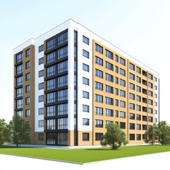 Modern Residential Building with Glass Windows and Green Surroundings