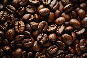 焙煎された茶色いコーヒー豆のクローズアップ素材