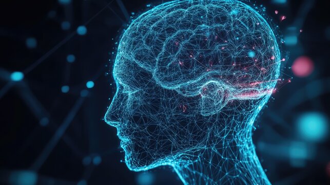 neural futuristic wireframe brain scan data stream