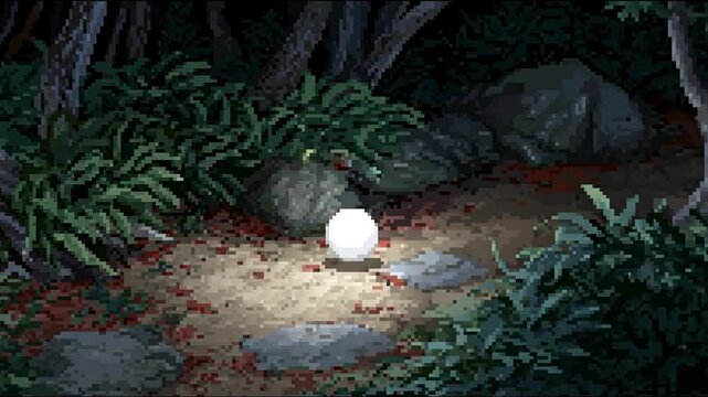 Illuminated orb in forest path