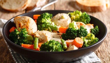 Chicken and vegetable dish in a bowl