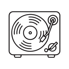 Turntable line icon vector. Simple outline symbol of a vintage vinyl record player with a stylus. Minimalist glyph for retro music, DJ, and audiophile design.
