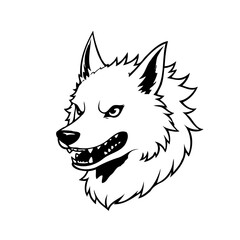 Monochrome wolf head vector illustration showcasing wildlife predator strength and untamed animal