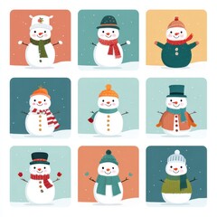 Snowman Winter Wonderland: A cheerful collage of snowmen each sporting unique winter attire, evoking a sense of seasonal cheer. 