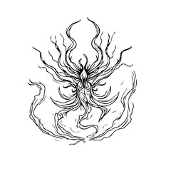 Mystical entity illustration with tendrils and ethereal smoke, a dark fantasy abstract concept art