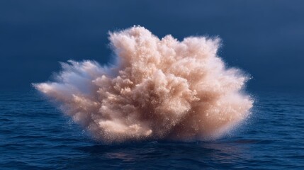 A colossal, frothy ocean geyser erupts with volcanic vigor, echoing Umi-no-hi celebration amidst whispers of natures power symphony