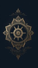 Naklejka premium The Wheel of Dharma: An artistic depiction of the Dharmachakra, symbolizing the Eightfold Path. This image captures the essence of spiritual growth and the journey towards enlightenment.