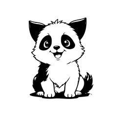 Playful panda kitten character in monochrome, cute design with charming black and white cartoon