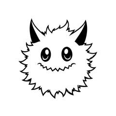 Playful fluffy creature with horns monochrome drawing showcases a friendly monster cartoon