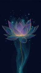 Enchanted Lotus: A mesmerizing digital illustration showcases a delicate lotus flower, its petals softly illuminated with ethereal light and a touch of mystique.