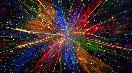 Colorful Legume Fireworks against Cosmic Starfield, Vibrant Beans Transformed into Radiant Energy Particles