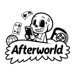afterword logo with a skeleton playing a game