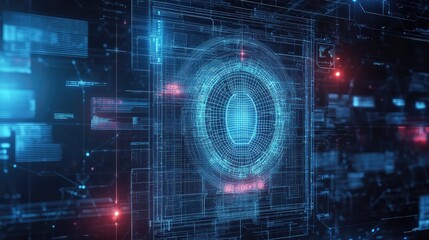 Obraz premium innovation holographic display of biometric scanner blueprint