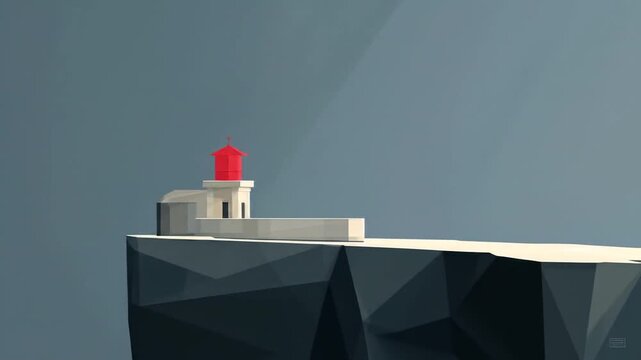 Low poly lighthouse on cliff