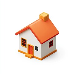 3D isometric house, orange roof, white walls