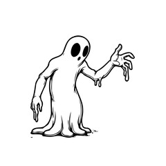Spooky spectral apparition with dripping ectoplasm, a monochrome illustration perfect for haunted