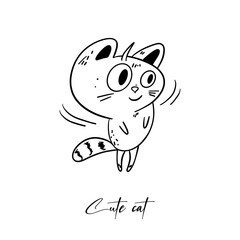 Fototapeta premium Cute cat illustration in outline style. Simple and charming illustration 