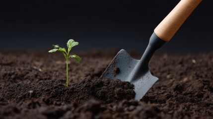 A lone sapling emerges beside a rusty spade, symbolizing Earth Day renewal and Arbor Day's whispered promise
