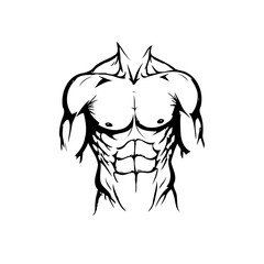 Strong muscular torso illustration featuring defined abs and chest muscles perfect body building