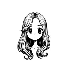 Stylized manga girl portrait displaying flowing hair and big eyes on a clean white canvas