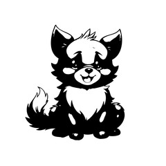 Stylized playful monochrome kitten illustration presenting a whimsical vibe with simple and clean