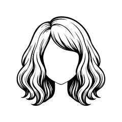 Stylized representation of shoulder-length wavy hairstyle in black and white minimalist design