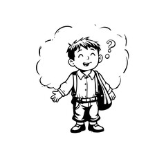 The Curious Boy Cartoon Illustration with Question Mark and Thought Bubble Creates a Whimsical