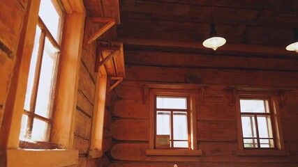 The interior of a wooden log house, a classic Russian log house