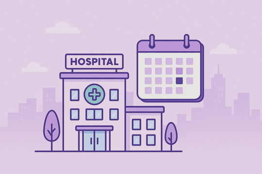 A simplified, yet powerful, graphic illustrating a hospital and a calendar, seamlessly communicates the essence of healthcare appointments, medical schedules, and patient care. 