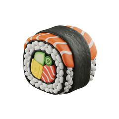 3D Sushi Roll Clay Style Icon isolated on white background