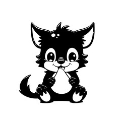 Whimsical cartoon wolf illustration with expressive eyes holding a soft object is perfect for