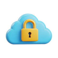 3D Cloud with Lock Security Icon isolated on white background