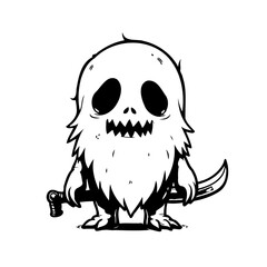 Whimsical ghost illustration wielding a blade for festive events and spooky season fun or