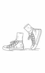Fashion sneaker  shoes and shocks line art on white background 