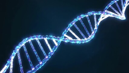 Illuminated dna strand against a dark background with a double helix structure and blue lighting - Powered by Adobe