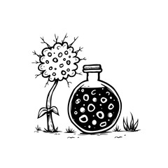 Whimsical herbal concoction with mystical bloom a surreal botanical illustration hinting at