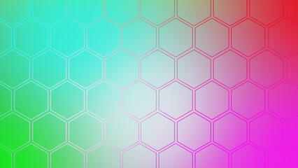Abstract hexagonal pattern with a vibrant gradient of teal green to magenta