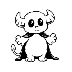 Whimsical horned creature in cape charming mascot illustration delightful halloween theme perfect