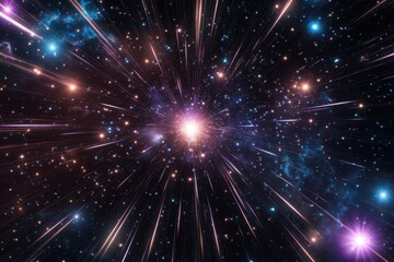 Fototapeta premium Vibrant cosmic explosion with colorful star trails in deep space