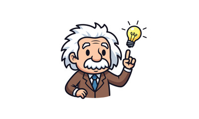 vector cartoon of a scientist with a white mustache and a light bulb above his head, symbolizing a great idea or wisdom. Ideal for educational and science-themed content.