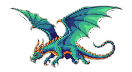 Fantasy dragon illustration green and blue winged beast mythical creature digital art design for print 100