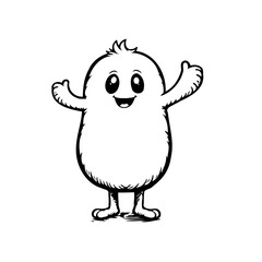 Whimsical monochrome illustration of a friendly cartoon character spreading positivity and joy