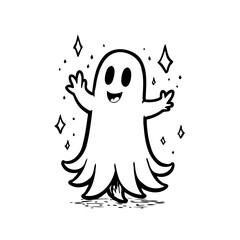 Whimsical phantom outlined with shining diamonds floating up happy simple drawing to celebrate