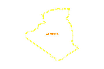Algeria Map Outline Neon Yellow Border Icon Graphic Representation Isolated On White PNG