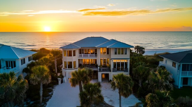 Sunset Aerial View Luxury Beachfront Home Saint Pete Beach Florida