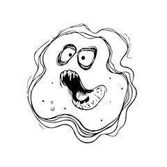 Whimsical sketchy monster illustration with expressive features and a somewhat silly yet slightly